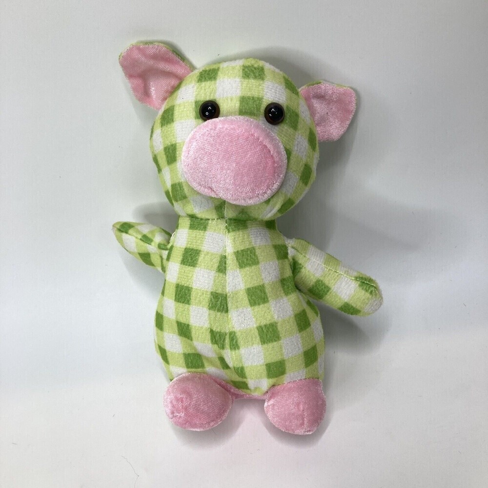 Kellytoy Pink Pig Plush Stuffed Animal  2015 green‎ plaid 8.5 in